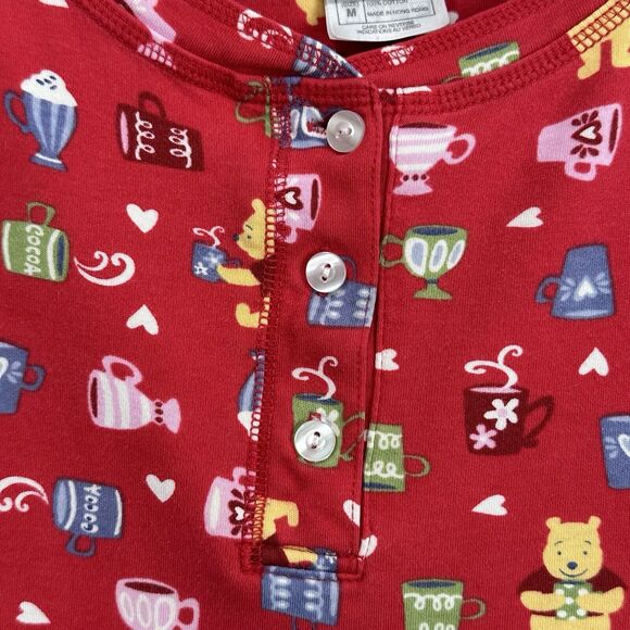 Disney Winnie The Pooh Top Henley M Red Coffee Morning Comfy PJ Shirt Long Slv - Picture 7 of 10